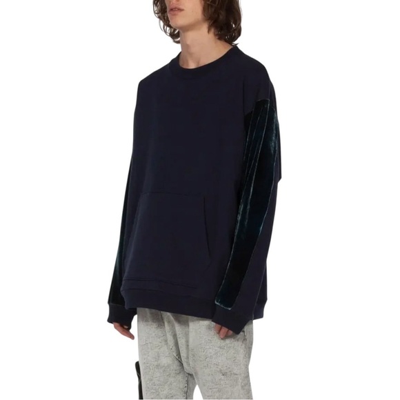 DRIFTER Galeras Navy Velvet Sleeve Crewneck Pullover Sweatshirt - Picture 2 of 10